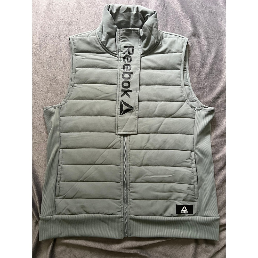 Reebok Womens Puffer Vest Pale Mint‎ Green Quilted Full Zip Sleeveless Jacket L
